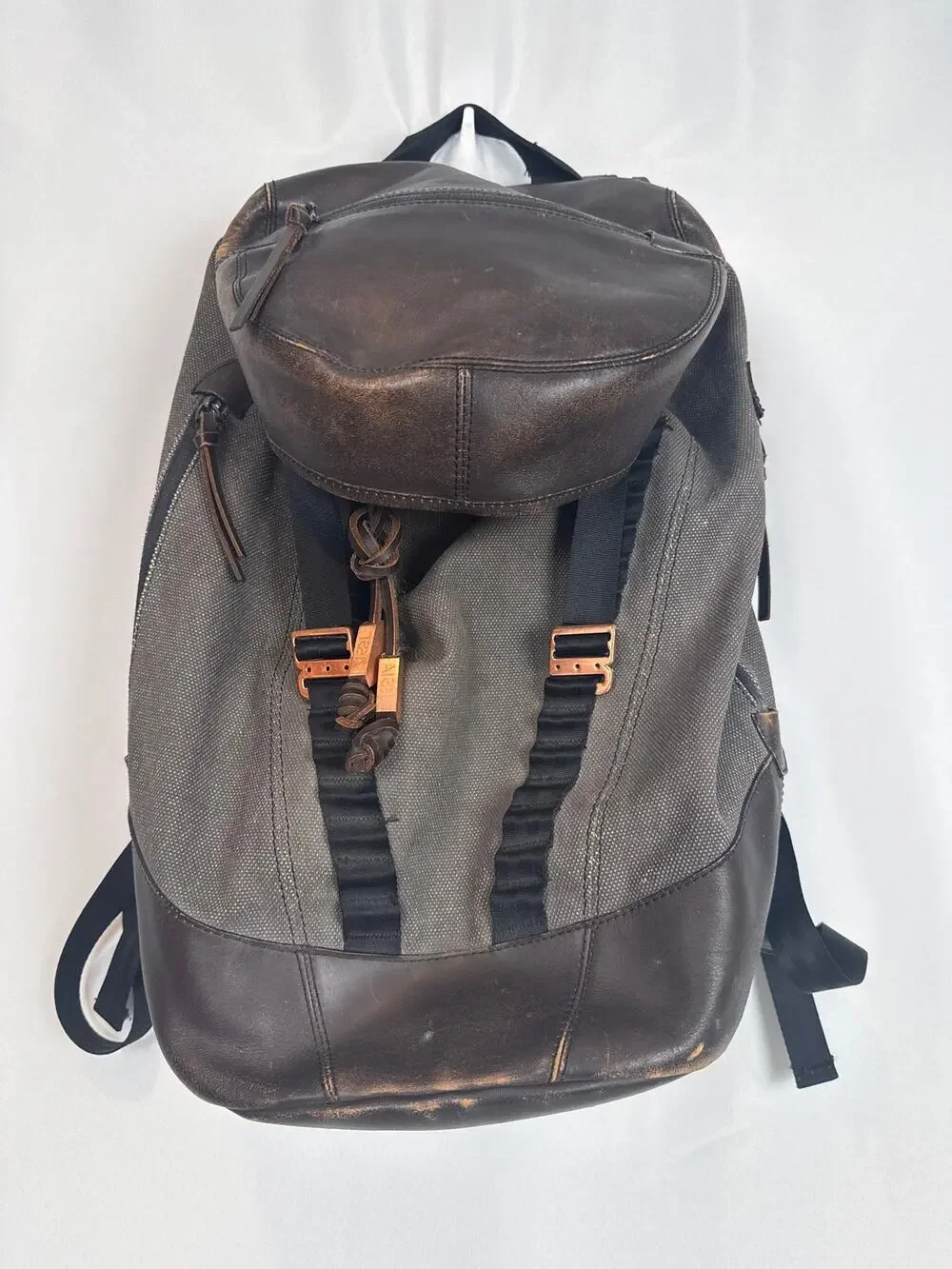 VAEL Rucksack Distressed Leather Canvas Backpack Copper Hardware